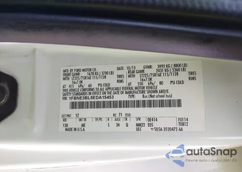 2014 Ford E-350 Super Duty Xlt z USA, uszkodzony, nr VIN 1FBNE3BL5EDA15453